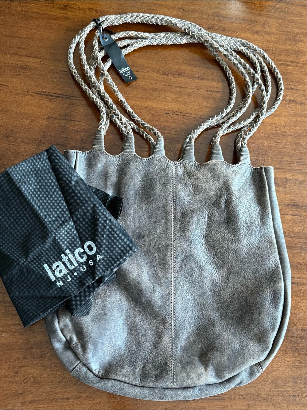 Latico NJ USA Ginny Leather Hobo Bag with Braided Strap Distressed